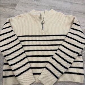 Striped Cream and Black Women's Sweater